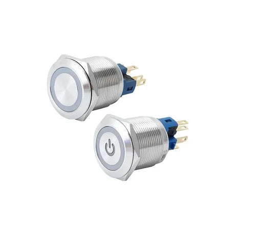 Latching Push Button with Led - White - 12V - 16mm