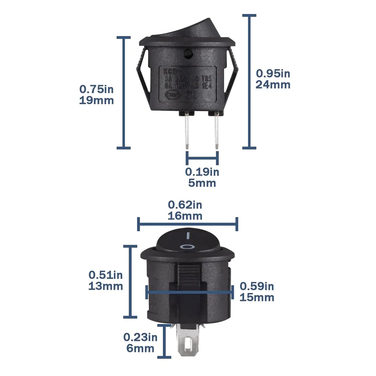 2-Pin Round Rocker Switch (ON/OFF) - 15mm SPST | ATMOSFÆR ENGINEERING